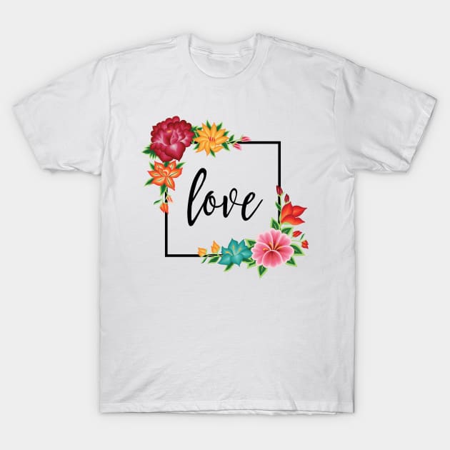 Floral Love Frame T-Shirt by Akbaly